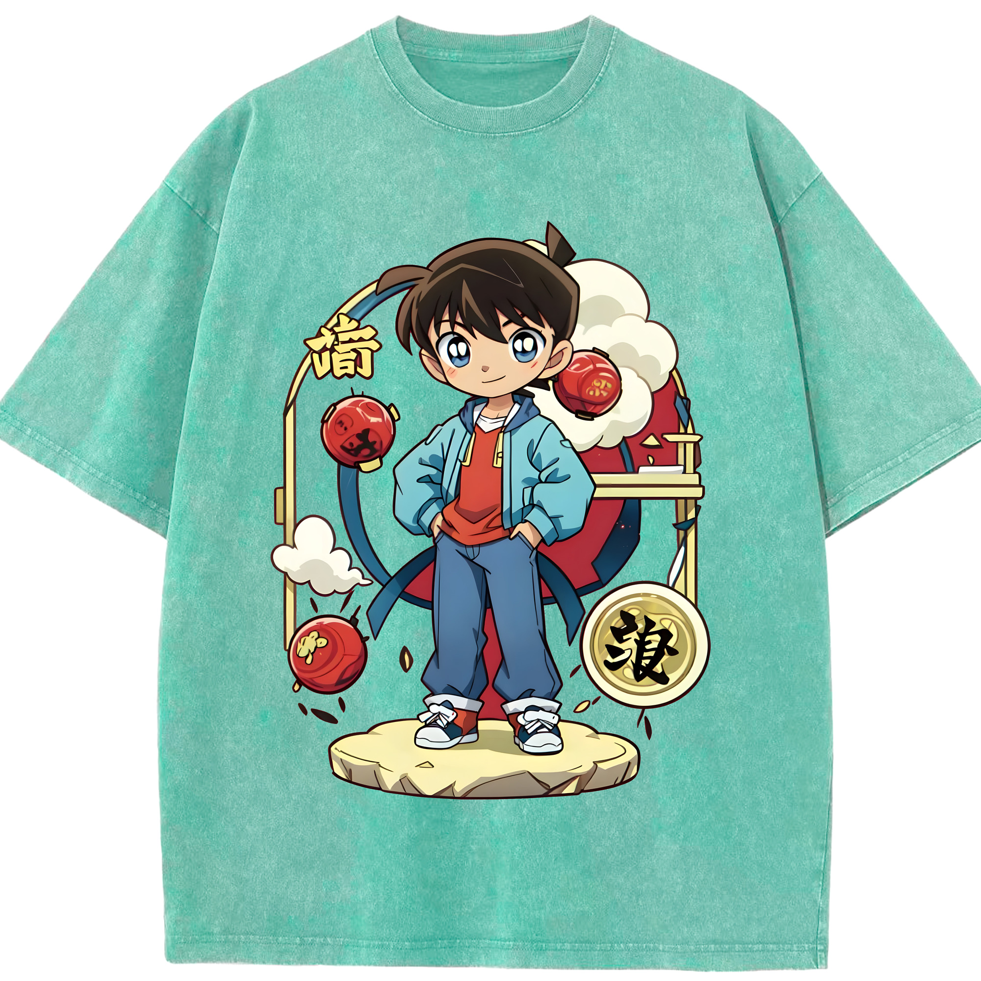 （画像用） 名探偵コナン 江戸川 コナン Detective Conan Conan Edogawa 綿100% ヴィンテージ風 半袖Tシャツ（フロントプリント）